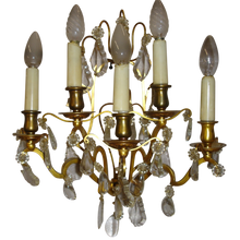 Load image into Gallery viewer, 19th Century French Brass and Crystal Sconces - 5 Light - a pair-Sconces-Antique Warehouse