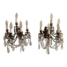 Load image into Gallery viewer, French Louis XV Bronze and Crystal Sconces - 5 Light - a pair-Sconces-Antique Warehouse