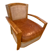 Load image into Gallery viewer, Vintage Bamboo Rattan & Leather Lounge Arm Chair-Chairs-Antique Warehouse