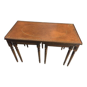 19th C. French Leather Top Cocktail | Coffee Table with 2 Nested Side Tables -Set of 3 Pieces-Cocktail Table-Antique Warehouse