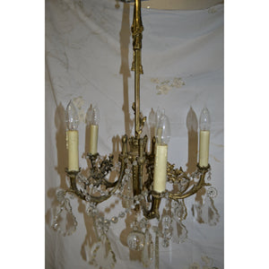 19th Century French Antique Brass and Crystal Chandelier - 5 Light-Chandelier-Antique Warehouse