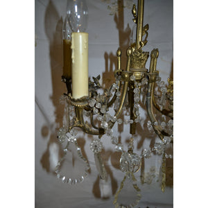 19th Century French Antique Brass and Crystal Chandelier - 5 Light-Chandelier-Antique Warehouse