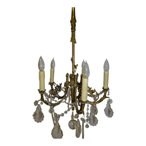 19th Century French Antique Brass and Crystal Chandelier - 5 Light-Chandelier-Antique Warehouse