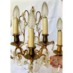 19th Century French Brass and Crystal Sconces - 5 Light - a pair-Sconces-Antique Warehouse