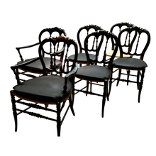 Load image into Gallery viewer, 19th Century French Country Quebec Painted Chairs with Rush Seats -Set of 6 (2 arm, 4 side)-Chairs-Antique Warehouse
