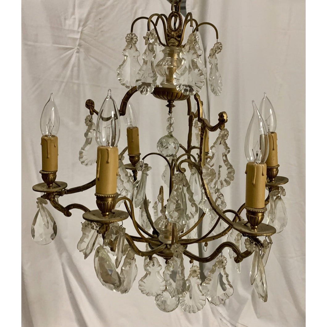 19th Century French Gilt Brass and Crystal Chandelier - 6 Lights-Chandelier-Antique Warehouse