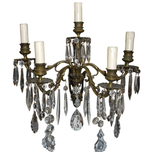 19th Century French Louis XV Bronze and Crystal sconces - 5 light - a pair-Sconces-Antique Warehouse