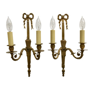 19th Century French Louis XVI Brass Ribbon Sconces - a pair-Sconces-Antique Warehouse