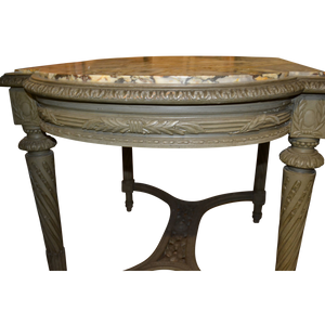 19th Century French Louis XVI Painted Center Table Console w/ Veined Marble Top-Table-Antique Warehouse