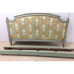 19th Century French Louis XVI Style Painted Upholstered Headboard with side rails-Bed-Antique Warehouse