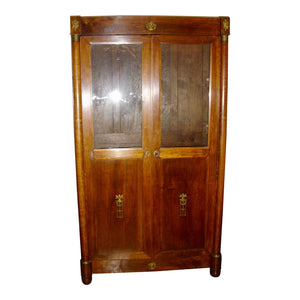 19th Century French Mahogany Empire Armoire / Cabinet with Brass Mounts and Glass Doors-Armoire-Antique Warehouse