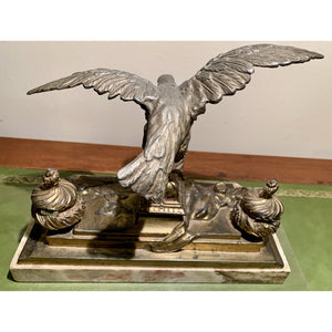 19th Century French Marble Double Inkwell with Bronze Eagle Sculpture-Decorative-Antique Warehouse