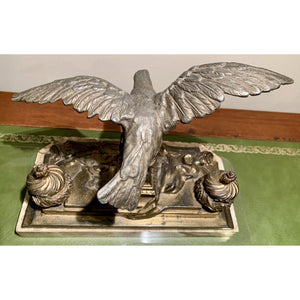 19th Century French Marble Double Inkwell with Bronze Eagle Sculpture-Decorative-Antique Warehouse