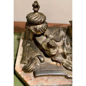 19th Century French Marble Double Inkwell with Bronze Eagle Sculpture-Decorative-Antique Warehouse