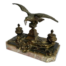 Load image into Gallery viewer, 19th Century French Marble Double Inkwell with Bronze Eagle Sculpture-Decorative-Antique Warehouse