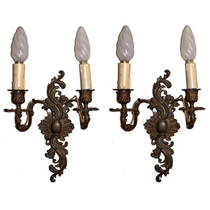 19th Century French Rococo Cast Bronze 2 Arm Sconces - a pair-Sconces-Antique Warehouse