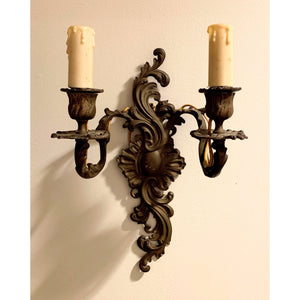 19th Century French Rococo Cast Bronze 2 Arm Sconces - a pair-Sconces-Antique Warehouse