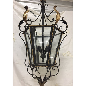 19th Century Iron & Brass Painted Hanging Lantern-Chandelier-Antique Warehouse