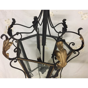 19th Century Iron & Brass Painted Hanging Lantern-Chandelier-Antique Warehouse