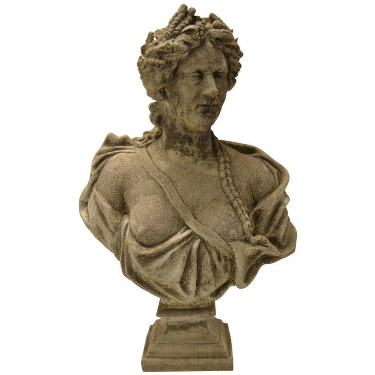 19th Century Stone Sculpture Bust | Statue on Pedestal