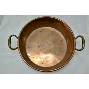 Antique Copper Pan with Brass Handles - 16" Diam.-Bowl-Antique Warehouse