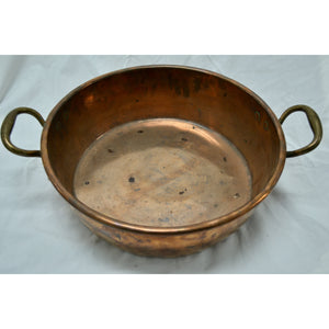 Antique Copper Pan with Brass Handles - 16" Diam.-Bowl-Antique Warehouse