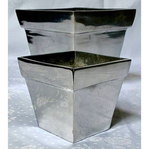 Vintage Square Polished Steel Large 6.25" Planter-Pots & Planters-Antique Warehouse