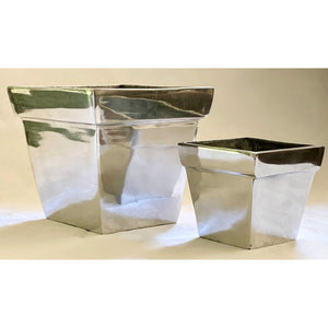 Vintage Square Polished Steel Large 6.25" Planter-Pots & Planters-Antique Warehouse