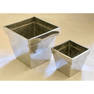 Vintage Square Polished Steel Small 4" Planter-Pots & Planters-Antique Warehouse