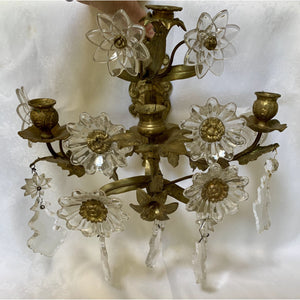 Brass and Crystal Flower Sconces - a pair-Sconces-Antique Warehouse