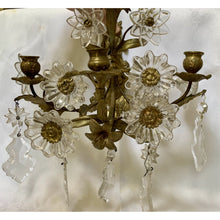 Load image into Gallery viewer, Brass and Crystal Flower Sconces - a pair-Sconces-Antique Warehouse