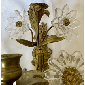 Brass and Crystal Flower Sconces - a pair-Sconces-Antique Warehouse