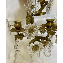 Load image into Gallery viewer, Brass and Crystal Flower Sconces - a pair-Sconces-Antique Warehouse