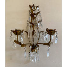 Load image into Gallery viewer, Crystal and Painted Gold Leaf Candle Sconces - 2 arm - a pair-Sconces-Antique Warehouse