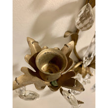 Load image into Gallery viewer, Crystal and Painted Gold Leaf Candle Sconces - 2 arm - a pair-Sconces-Antique Warehouse