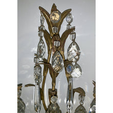 Load image into Gallery viewer, Crystal and Painted Gold Leaf Candle Sconces - 2 arm - a pair-Sconces-Antique Warehouse