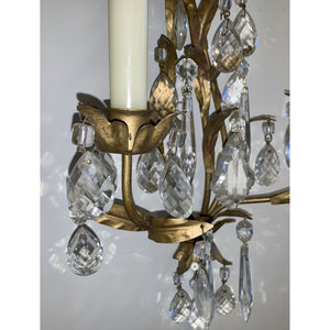 Crystal and Painted Gold Leaf Candle Sconces - 2 arm - a pair-Sconces-Antique Warehouse