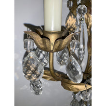 Load image into Gallery viewer, Crystal and Painted Gold Leaf Candle Sconces - 2 arm - a pair-Sconces-Antique Warehouse