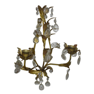 Crystal and Painted Gold Leaf Candle Sconces - 2 arm - a pair-Sconces-Antique Warehouse