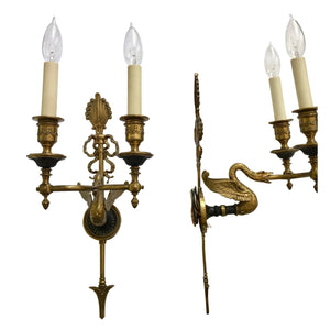 Empire style Brass Sconces - a pair-Sconces-Antique Warehouse