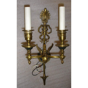 Empire style Brass Sconces - a pair-Sconces-Antique Warehouse