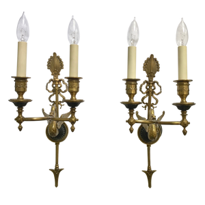 Empire style Brass Sconces - a pair-Sconces-Antique Warehouse