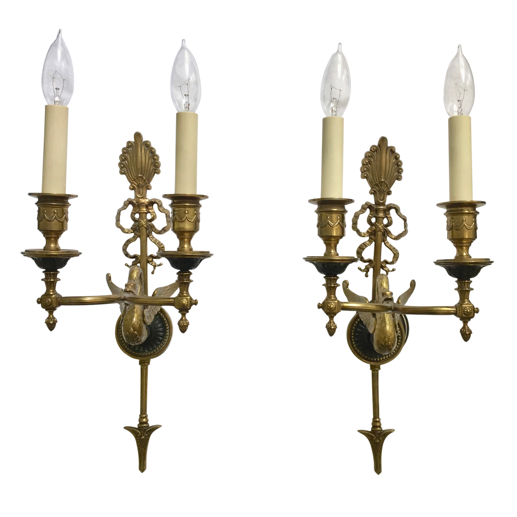 Empire style Brass Sconces - a pair-Sconces-Antique Warehouse