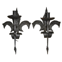 Load image into Gallery viewer, French 19th Century Forged Iron Fleur de Lis Torchère Sconces - a pair-Sconces-Antique Warehouse