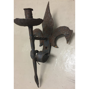 French 19th Century Forged Iron Fleur de Lis Torchère Sconces - a pair-Sconces-Antique Warehouse