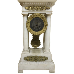 French Charles X Marble and Brass Portico Mantel Clock Circa 1860-Clock-Antique Warehouse