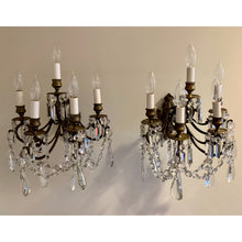 Load image into Gallery viewer, French Louis XV Bronze and Crystal Sconces - 5 Light - a pair-Sconces-Antique Warehouse