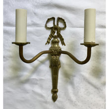 Load image into Gallery viewer, French Louis XVI Bronze Cast Two Arm Ribbon Sconces - a Pair-Sconces-Antique Warehouse