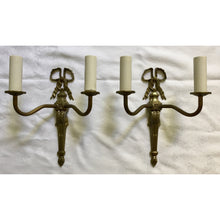 Load image into Gallery viewer, French Louis XVI Bronze Cast Two Arm Ribbon Sconces - a Pair-Sconces-Antique Warehouse