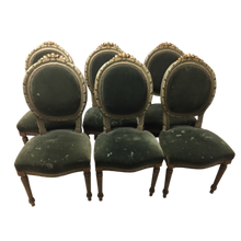 Load image into Gallery viewer, French Louis XVI Style Painted and Carved chairs with green velvet upholstery (Set of 6)-Chairs-Antique Warehouse